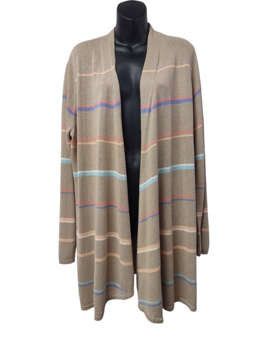 J. Jill Sweaters - J. Jill Beige Striped Open Front Long Knit Sweater Cardigan Lightweight Sz L NWT